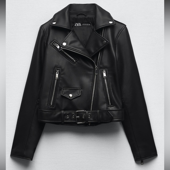 Zara Women's Faux Black Leather Biker Jacket - M - Picture 6 of 6
